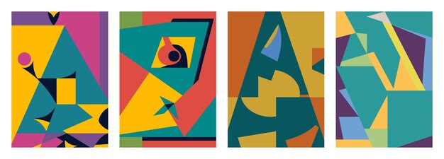 Vector set van creatieve geometrische kaarten abstracte geometrie rasterpatronen