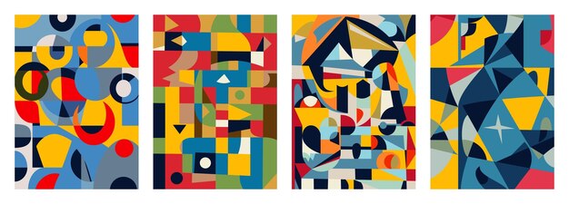 Vector set van creatieve geometrische kaarten abstracte geometrie rasterpatronen