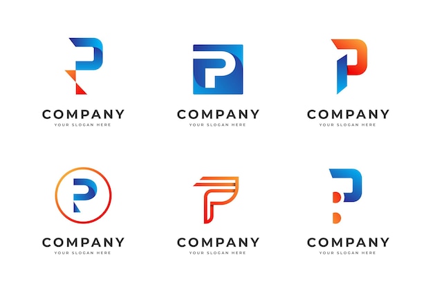 Set van creatieve letter p logo ontwerpsjabloon collectie