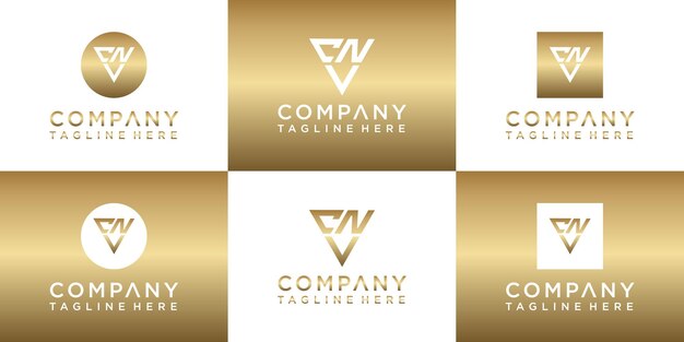 Set van creatieve monogram gouden logo-ontwerp
