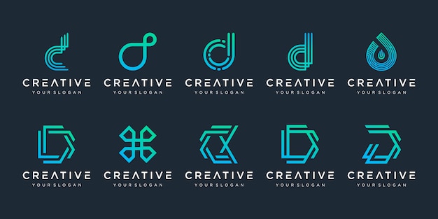 Set van creatieve monogram letter d logo ontwerpsjabloon. het logo kan worden gebruikt voor technologie, digitaal bedrijf.