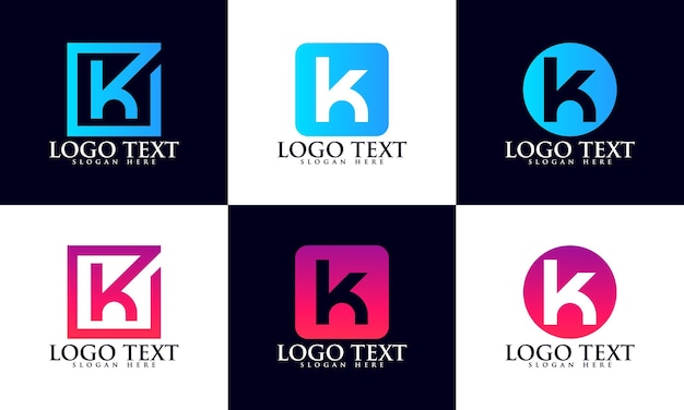 Set van creatieve monogram letter k logo ontwerp, verloop k met vierkante stijl letter logo