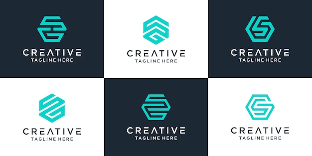 Set van creatieve monogram letter sg-logo met zeshoekige ontwerpinspiratie