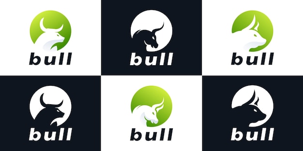 set van creatieve stier combinatie cirkel logo ontwerp collectie