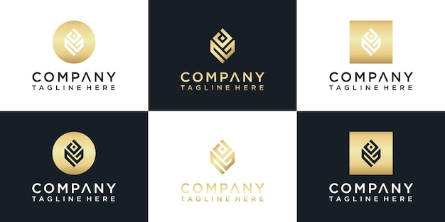 set van creatieve v monogram logo goud