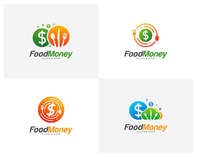 Set van creatieve voedsel geld logo ontwerp vector restaurant food court café logo sjabloon pictogram symbool afbeelding