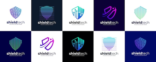 Set van Creative Security tech icoon logo Abstract schild beveiligd logo