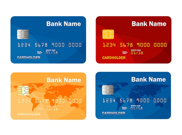 Set van creditcard of bankpas sjabloon. online betaling. geldopname. illustratie.