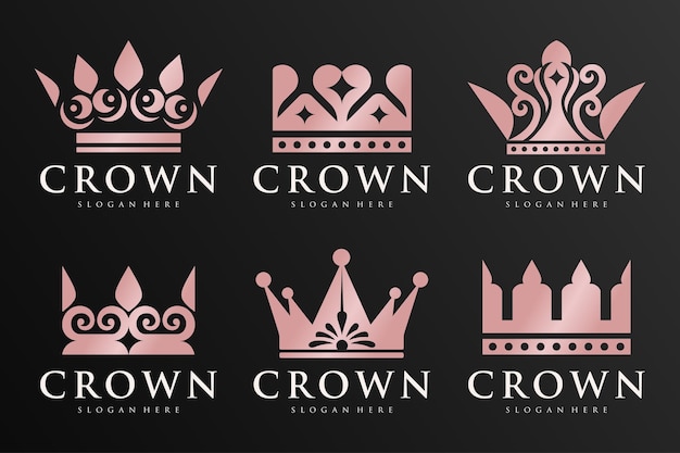 set van Crown Logo ontwerp Vector RoyalKing Queen luxe symbool