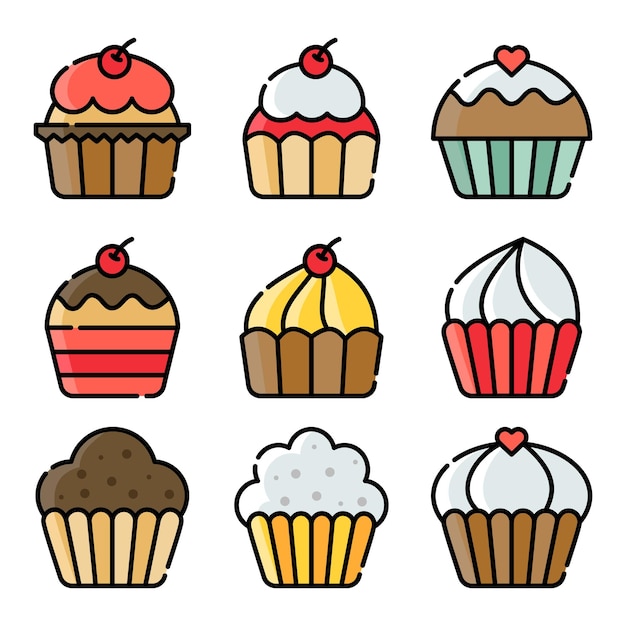 Set van Cupcake lijntekeningen illustratie