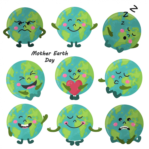 Set van cute cartoon earth globe met emoties