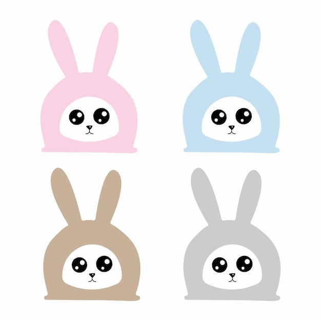 Set van Cute cartoon kawaii bunny grappig roze blauw grijs konijn vectorillustratie