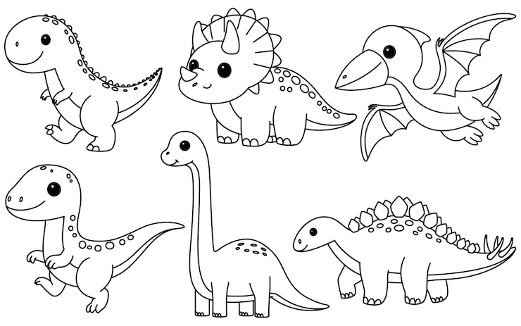 Vector set van cute dinosaurs kleurpagina geïsoleerd op witte achtergrond tyrannosaurus triceratops