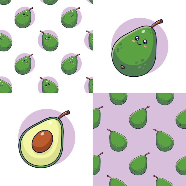 Vector set van cute kawaii avocado patronen cartoon icoon illustratie van avocado avocado patronen collecti