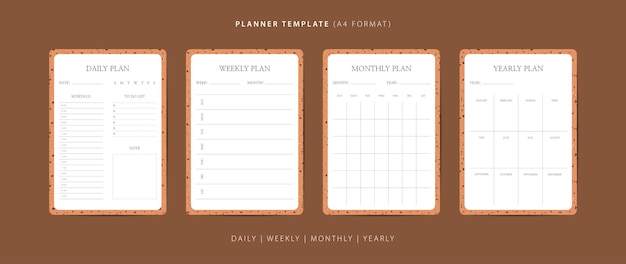 Set van dagelijkse wekelijkse maandelijkse en jaarlijkse planner minimalistische sjabloon met terrazzo patroon