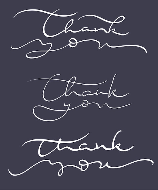 Set van dank u tekst op donkere achtergrond Kalligrafie belettering vectorillustratie