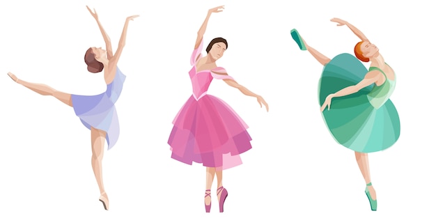 Set van dansende ballerina's. Mooie dansers in verschillende kleding.