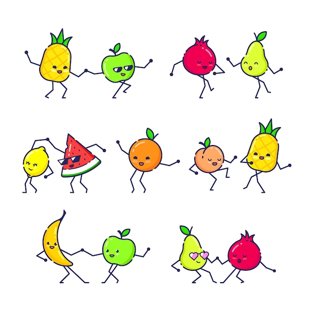 Set van dansende grappige vruchten.