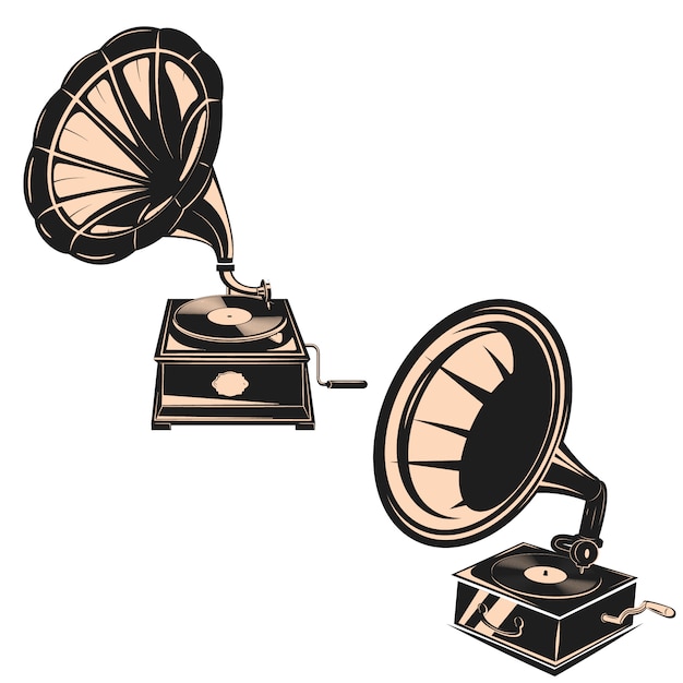 Set van de grammofoons geïsoleerd op een witte achtergrond.
