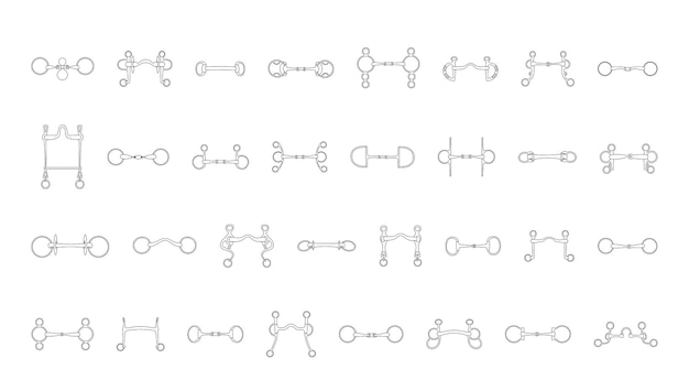 Set van de paardensport hoofdstel bits vector lijn illustratie