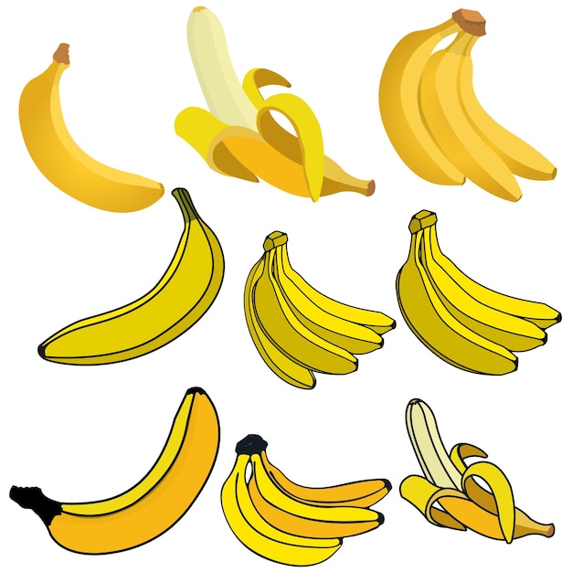 Vector set van de verse bananen iconen ontwerpelementen voor logo label embleem insignia teken identiteit logo poster