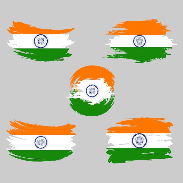 Set van de vlag van India met grunge brush