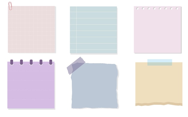 Set van de zachte kleur notitieblok gescheurd papier memo plaknotitie herinnering planner eenvoudig en afdrukbaar