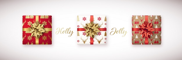 Set van decoratieve kerstcadeaus doos.