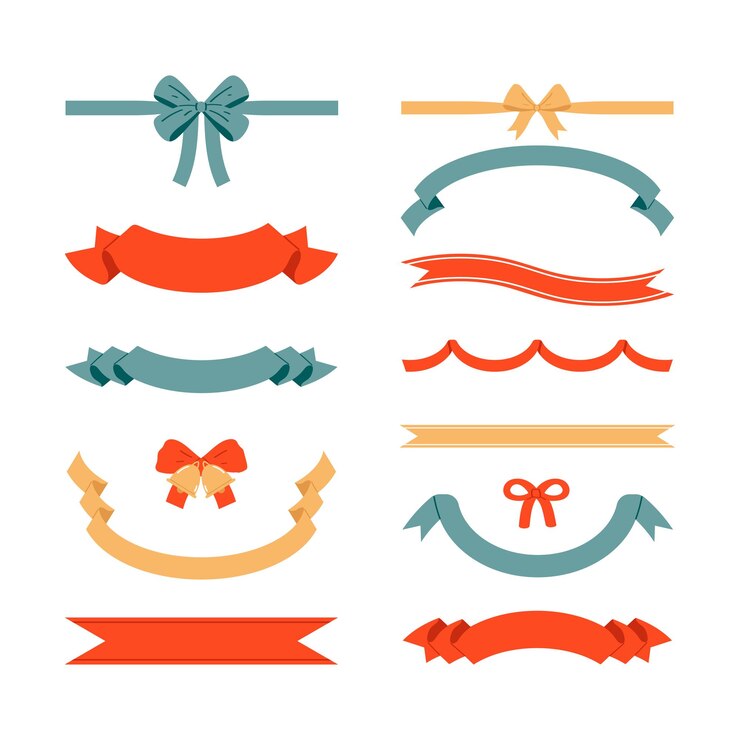 Vector set van decoratieve linten en bogen vlakke vectorillustratie geïsoleerd op witte achtergrond