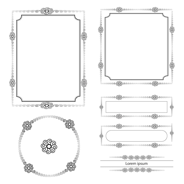 Set van Decoratieve vintage frames en randen bloemige sierframe