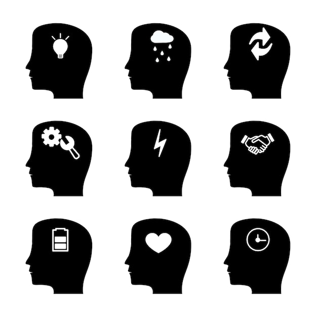 Set van denken zwarte hoofden iconen vector illustratie