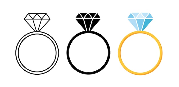 set van diamanten ring pictogram vectorillustratie