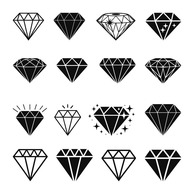 Vector set van diamantenlijn in een platte iconen stijl abstract zwarte diamant collectie iconen vector icon log