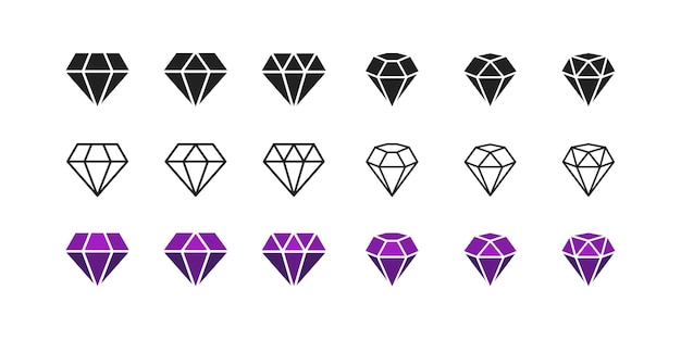 Set van diamantpictogram Zwarte lineaire omtrek en violet ontwerp Vector EPS 10