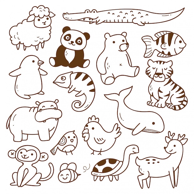 Vector set van dieren doodle geïsoleerd