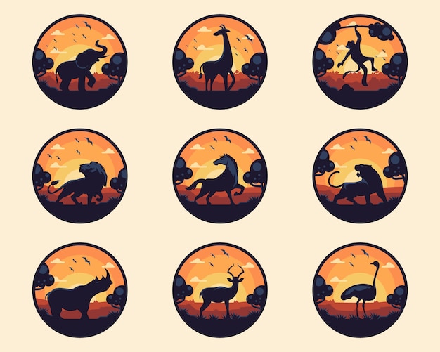 Vector set van dieren met boom-badge