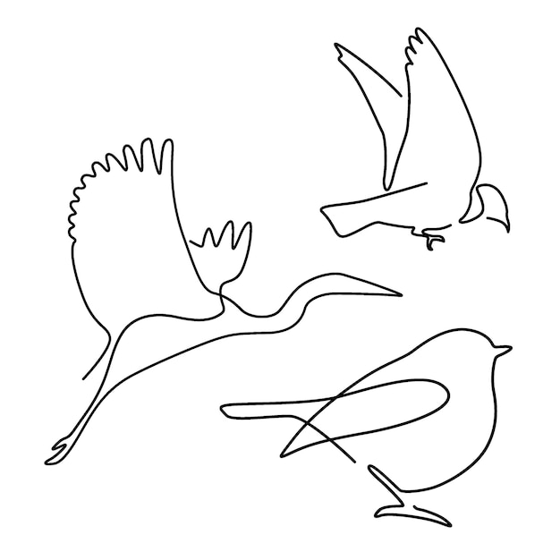 Set van dierlijke vogel lijntekeningen hand getekend voor logo ontwerp