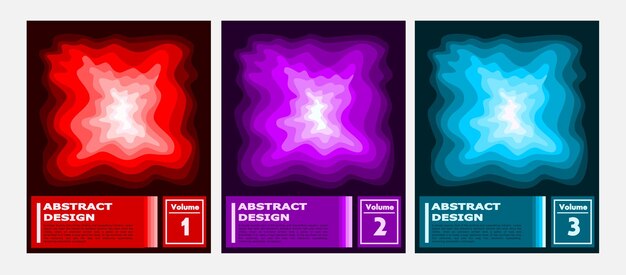 Set van digitale abstracte creatieve omslag Ontwerp met gloeiende kleuren rood paars en blauw