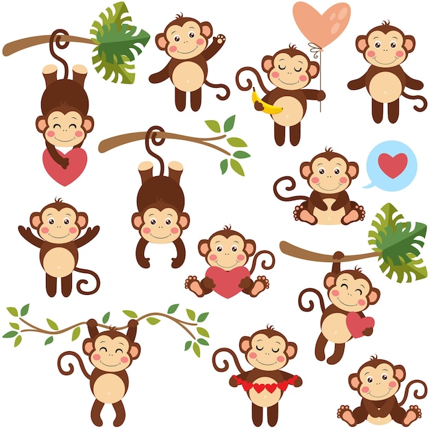 Set van digitale elementen met mooie aap
