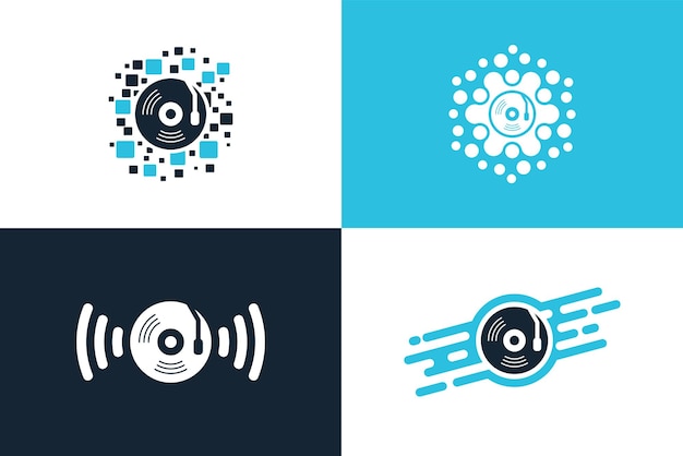 Set van digitale muziek vinyl logo sjabloon ontwerp vector