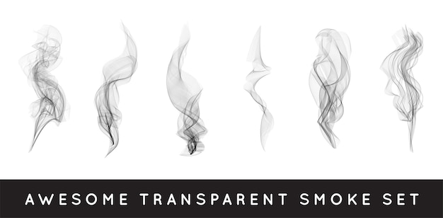 Set van digitale realistische rook vector illustratie krullend rook stroom collectie gebogen transparant rook stroom afbeelding grijze rook stroom verticale rook stroom 3D rook stroom foto