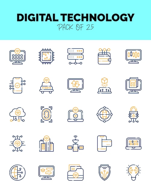 set van Digitale Technologie Twee kleuren iconen voor logo web Vector illustratie