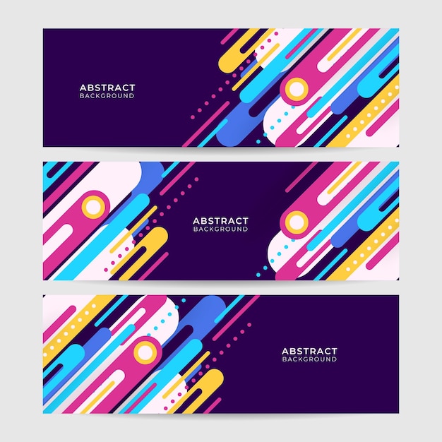 Set van display abstracte kleurrijke memphis brede banner ontwerp achtergrond abstracte kleurrijke memphis geometrische zakelijke banner achtergrond vectorillustratie