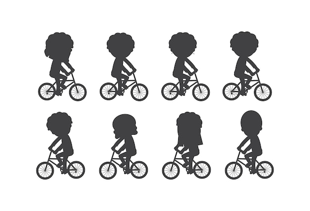 Set van diverse fietsers silhouetten Gelukkige kinderen rijden fietsen kinderen Samen fietsen Sport