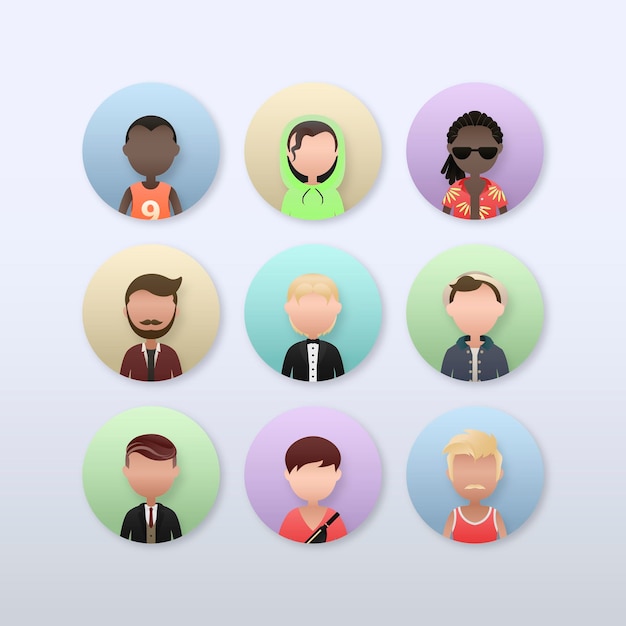 Set van diverse mannen avatar karakter vector