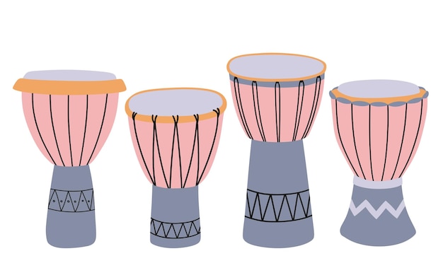 Set van Djembe-pictogram geïsoleerd op witte achtergrond.