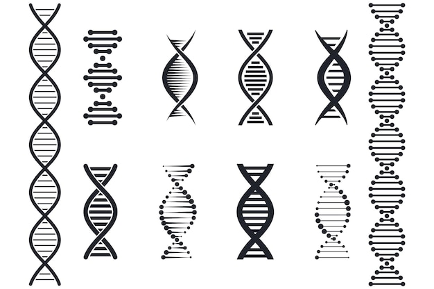 Set van DNA-pictogrammen Genetische tekens Medische symbolen Structuurmolecuul en chromosoom