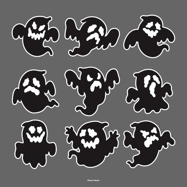 Set van doek Ghosts Flying Phantoms Halloween angstaanjagende spookachtige monsters Leuke cartoon spookachtig personages Holiday Silhouettes Hand getekend trendy Vector illustratie