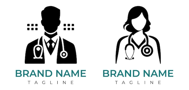 Set van dokter avatar logo vector illustratie silhouet clipart icoon