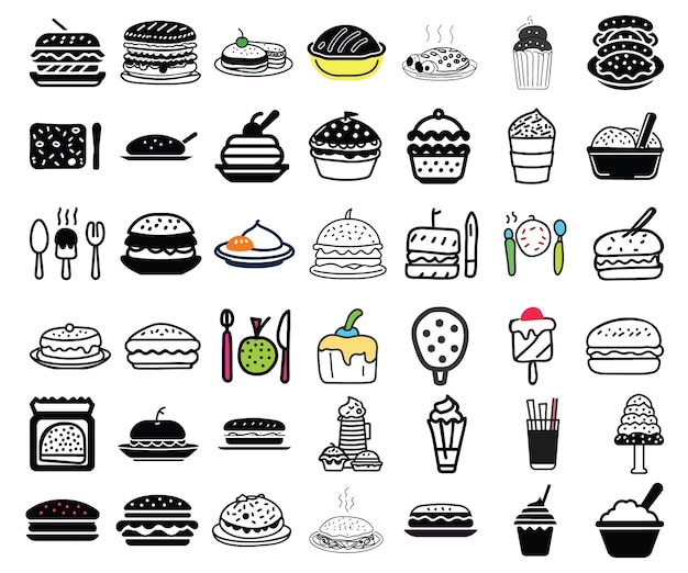 Vector set van doodle food iconen